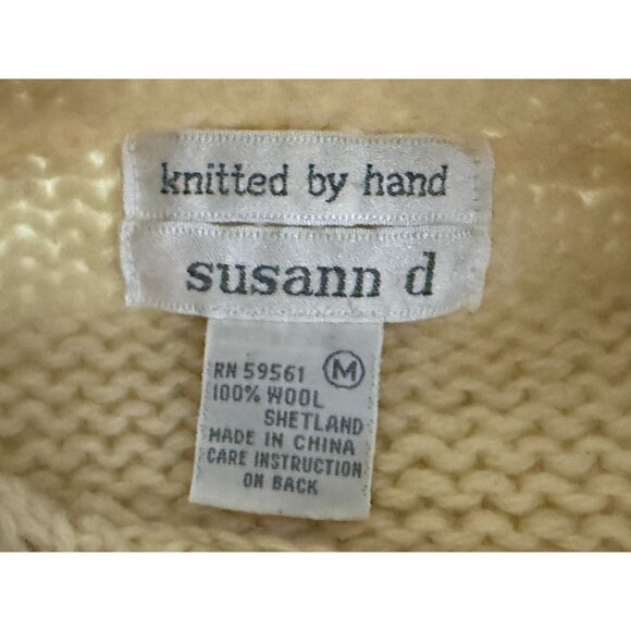 Hand-Knitted Shetland Wool Sweater By Susann D M Cream Blue Pink Aztec Tribal - - Picture 3 of 9